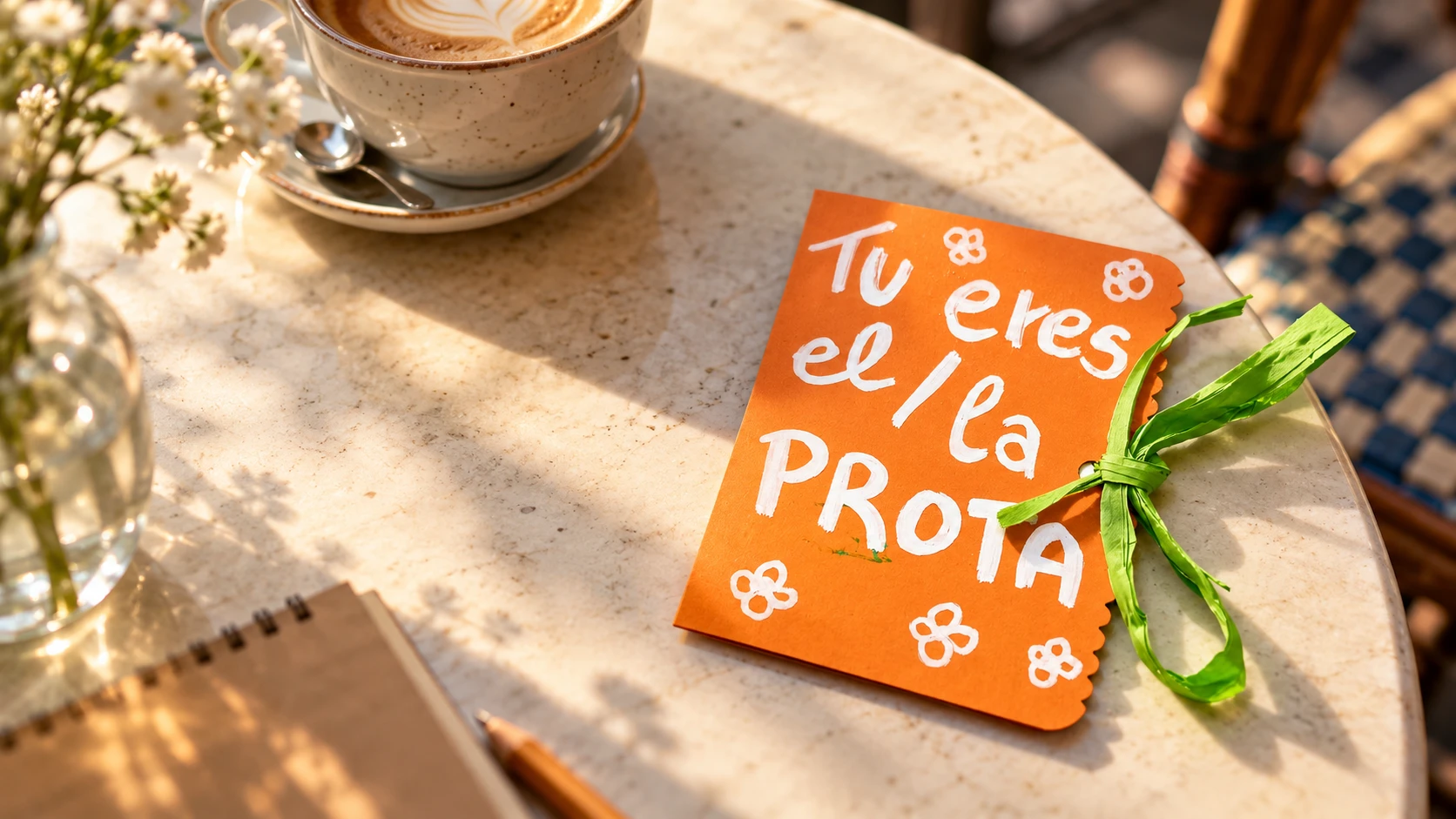 Cartita naranja en la mesa de un café