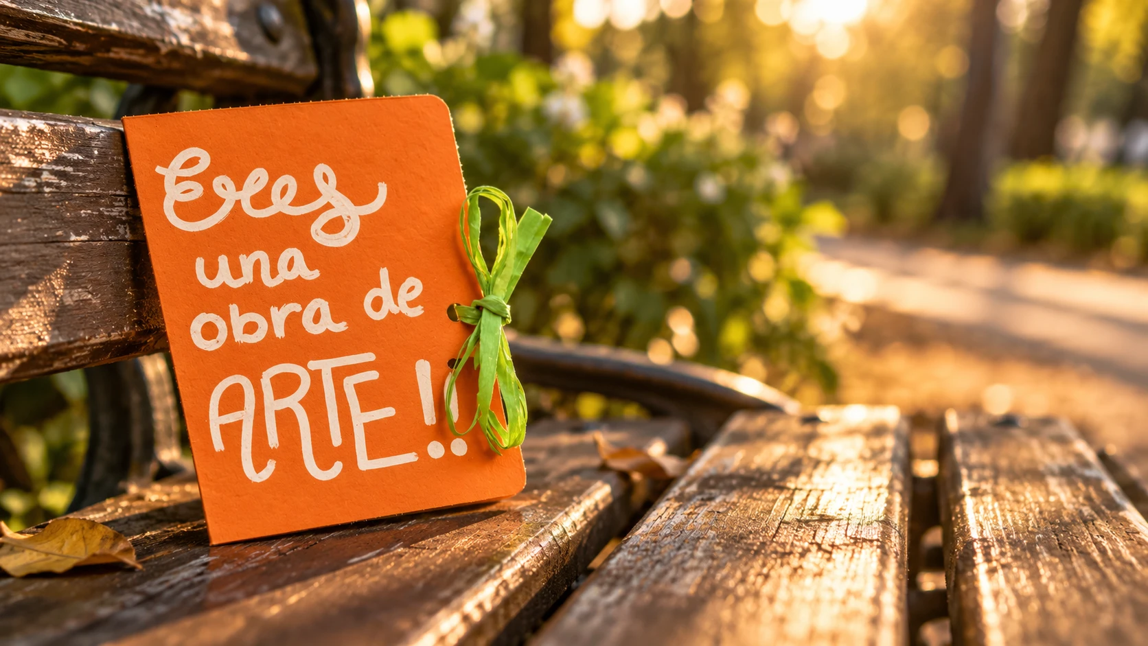 Cartita naranja en un banco del parque